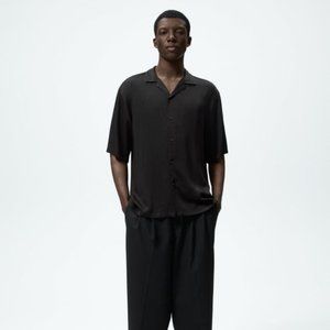 Zara Men's Satin Effect Shirt – Black, Size XL
